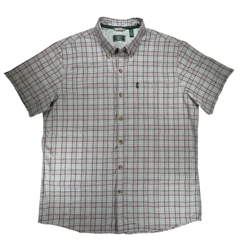 Plaid Shirt Mens XL Short Sleeve Red Grey Black Button Up G.H. Bass & Co